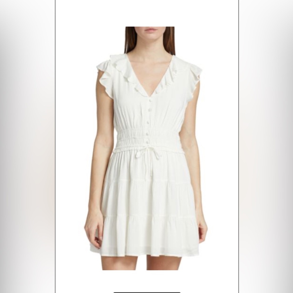 NWT PAIGE Women's SMALL  White Paradis Tiered Ruffle Mini Dress V-Neck